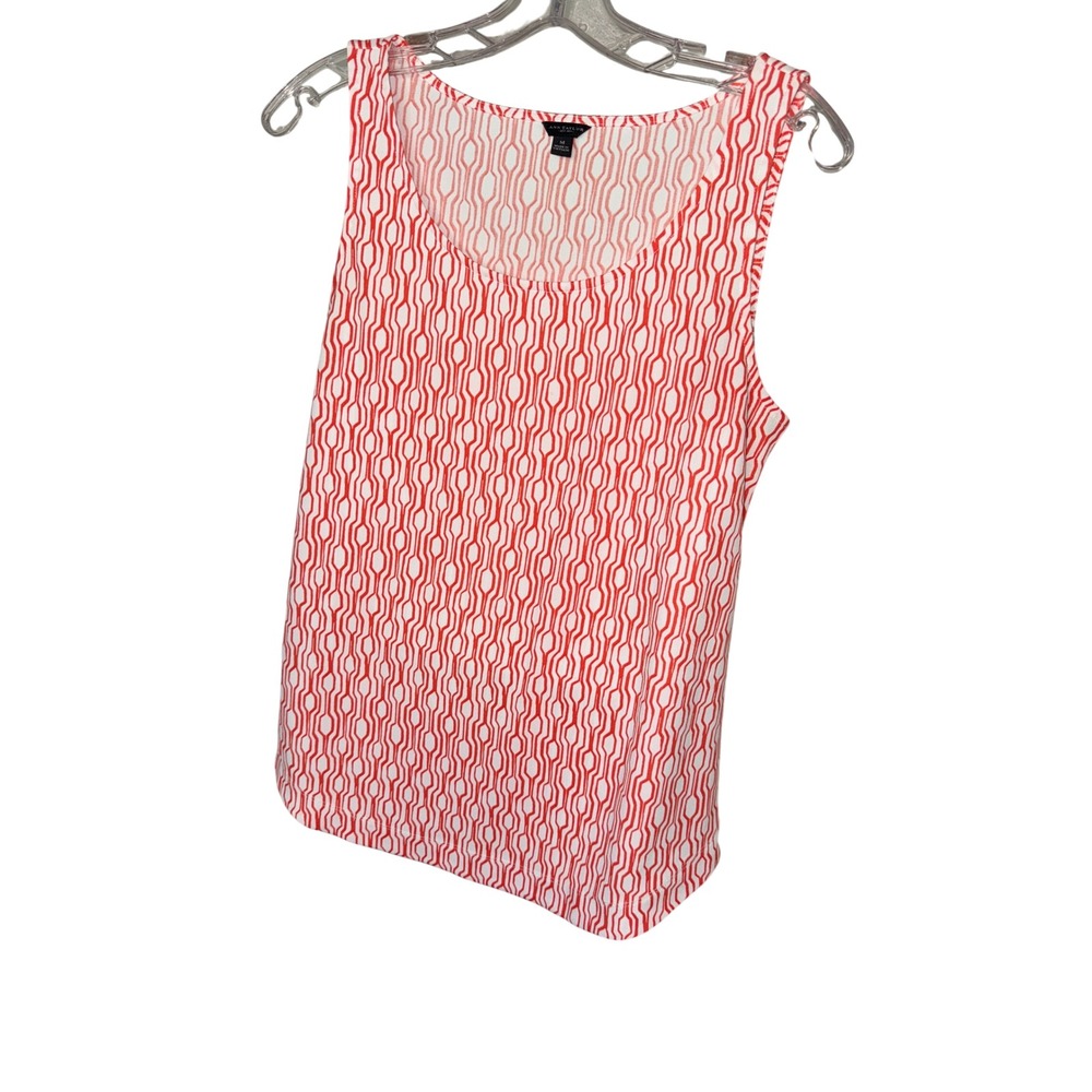 ANN TAYLOR Top Womens Large Tank‎ Sleeveless Orange White Geometric size M